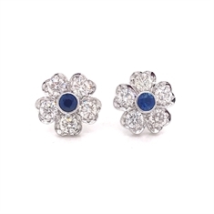 Sapphire & Diamond Flower Cluster Earrings