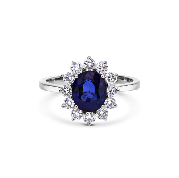 Sapphire & Brilliant Cut Diamond Claw Set Cluster Engagement Ring