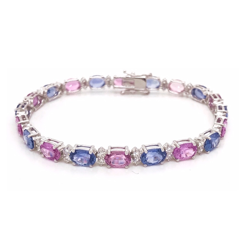 Pastel Pink & Blue Sapphire & Diamond Line Bracelet 18ct White Gold