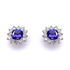 Tanzanite Cushion Cut Claw Set Cluster Studs