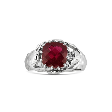 Cushion Cut Checkerboard Rubellite Organic Sculpted Dress Ring