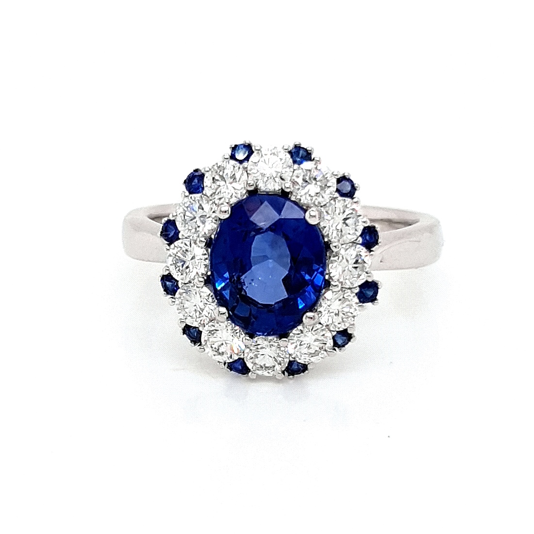 Tanzanite & Brilliant Cut Diamond Cluster Ring With Sapphire Accents In ...