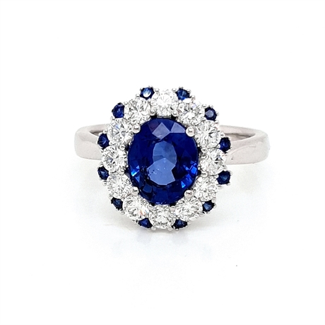 Tanzanite & Brilliant Cut Diamond Cluster Ring With Sapphire Accents In ...