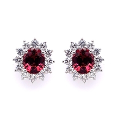 Red Spinel & Brilliant Cut Diamond Claw Set Cluster Studs